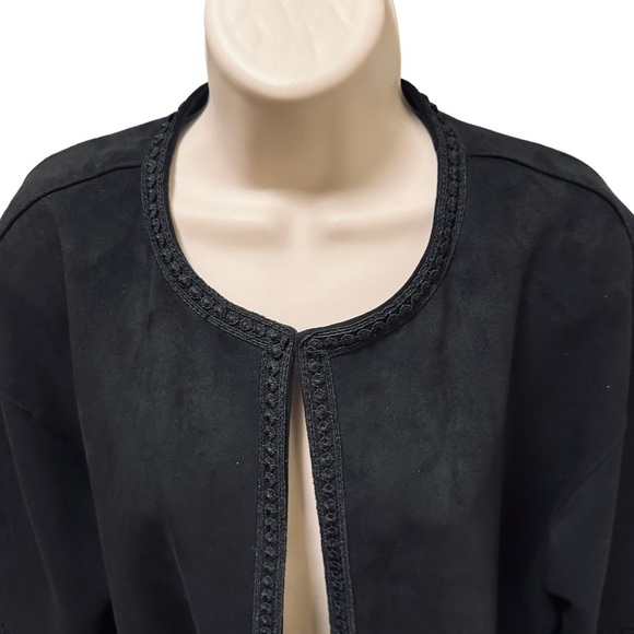 ZARA Faux Suede Fringed Trim Boho Jacket in Black Medium Women’s Festival - Picture 14 of 15